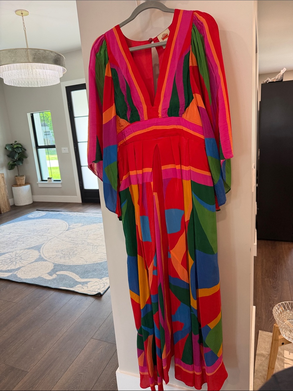 FARM Rio Bold Multi-Color V-Neck Maxi silky Dress